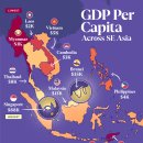 지도: 동남아시아의 국가별 1인당 GDP 이미지