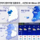 오전까지 중부 지방 집중 호우 ~~~ 시간 당 30~50mm 강한 비 이미지