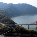 옥순봉 전망대에서 바라본 청풍호 옥순대교와 출렁다리 이미지