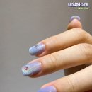 마포역 네일, 소라색 시럽컬러와 오로라 탑젤 네일아트 이미지