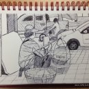 길거리 풍경스케치 이미지