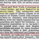 1884년에 서울과 뉴욕이 전자통신(telegraphic)으로 연결되었다 (미국 The Sun, 1884년 3월 16일 신문) 이미지