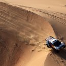 다카르 랠리에서 사막을 횡단하며 경쟁하는 카레이서들 이미지