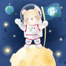 Cute bear and bunny in galaxy with planets 이미지