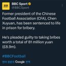 전 중국축구협회장 뇌물수수 혐의로 종신형 선고받아. 이미지