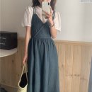 제이플로우 | 카프리 데님 브이넥 뷔스티에 스모크밴딩 롱원피스 (진청) 봄 여름 레이어드 제이플로우 후기