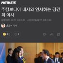 주캄보디아 대사와 인사하는 김건희 여사 이미지