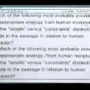 11 Which of the following most probably provides an appropriate analogy from human morphology for the "details" versus "constraints" distinction made 이미지