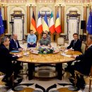 유럽 ​​지도자들이 세간의 이목을 끄는 지지의 표시로 키예프를 방문하다 이미지