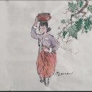 물동이 이고 가는  이미지