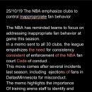 144 25/10/19 The NBA emphasize club's role in controling inappropriate fan 이미지