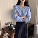 NM 로건 스트라이프 카라 블라우스 2color 이미지