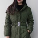 [MK 엠케이] 샤이니 벨트 카키 패딩