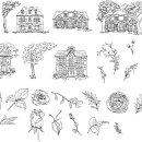 Vector flowers &amp; village houses 이미지