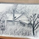 연필스케치와 꽃그림 이미지