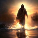 바다 위로 걸어오시는 예수님을 믿는 믿음 이미지