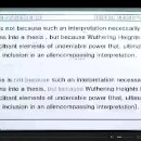 23 This is not because such an interpretation necessarily stiffens into a thesis , but because Wuthering Heights has recalcitrant elements of undeniab 이미지