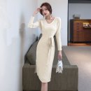 골지 브이 벨트 베이직 니트 롱 원피스 / 수입 브이넥 허리 셔링 긴팔 롱 원피스 / 수입 드로잉 호올스...