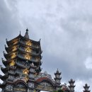베트남최대불상해수관음상이있는불교사찰무려건물 30충에다다르는67m높이로 해질무렵 석양이지는 하늘과맞은편으로는미케 이미지