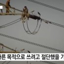 남한측에서 설치해준 송전탑 전선 해체해서 팔아먹으려는 북한 이미지