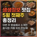 (주)경기버스 노동조합 | 생생정보 맛집 5월 첫째주 총정리 | 이번 주 방송에서 소개한 음식점·카페 위치 한눈에