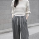 5643 | 요즘엔 스트라이프 팬츠 유행? 여자 하이웨스트 회색 슬랙스 코디