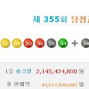 355회차 당첨번호 : 5.8.29.30.35.44.보볼38 이미지