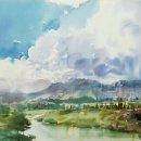 강변의 수채화 이미지