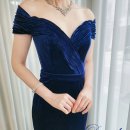 6863 | 💙네이비 벨벳 오프숄더 머메이드드레스