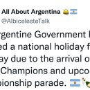 [All About Argentina] 아르헨티나 정부는 월드 챔피언의 도착과 다가오는 우승 퍼레이드 때문에 화요일을 국경일로 정함 이미지