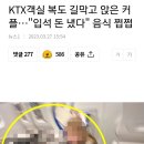 kTX 객실 복도 길막고 앉은 커플, 음식 쩝쩝 이미지