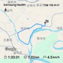 아침걷기운동코스시비공원이무고개외무길금천교옆무이제방둑길로들어서무이배수장둥둥암성저교입구에서귀가칠월칠석날오후닭집청소완비사만개15,095보 이미지