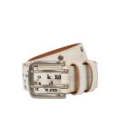 하얀Leather | 아캄 Typography Leather Belt 화이트 | 출근 셔츠룩에 하얀 가죽 표면이 매끈한 벨트