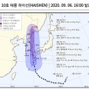 제 10호 태풍 하이선 빠르게 북진 중. 강원영동과 경상 중심 매우 많은 비, 그 밖의 지역도 많은 비 예상 이미지