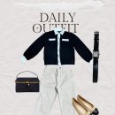 더노블 코스메틱 | 워킹맘 출근룩｜블랙 트리밍 가디건 × 크림 팬츠 × 론진시계(19℃, 오늘 날씨 OOTD 05)