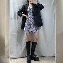 [코디기록] 꽃무늬 원피스 코디 (<b>리얼코코</b> 블레이저, 리브어리 꽃무늬 원피스, 트렌디어패럴 롱부츠)