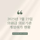 2025년 7월 23일 의원급 의료기관 개설허가 현황(개원현황, 병원개원, 의원개원)