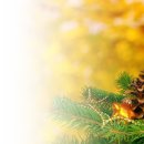 배경 ㅡ 황금색 크리스마스 장식볼과 솔방울 이미지