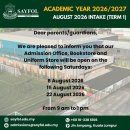Admissions Office, Bookstore &amp; Uniform Store open:8, 15 &amp; 22 Aug. 2026 이미지