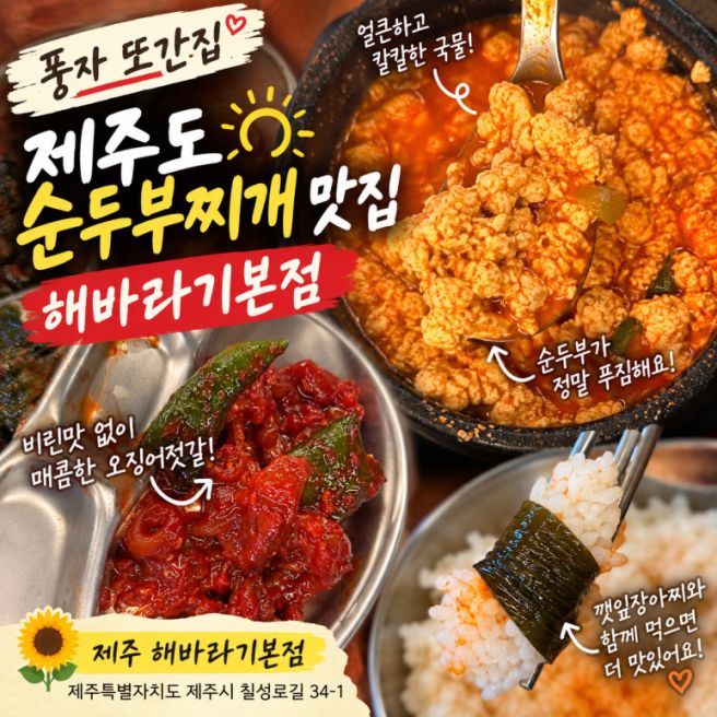 제주도 순두부찌개 맛집 해바라기본점 풍자 또간집