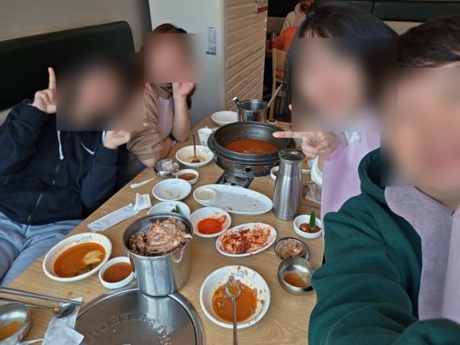 진량 감자탕 맛집 누리마을 감자탕 4명 전골 대짜+새우튀김+라면사리 완벽 코스