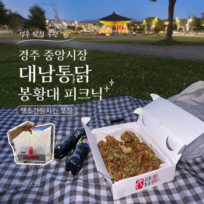 경주 중앙시장 닭강정 맛집 대남통닭 땡초간장치킨 내돈내산 포장 봉황대 피크닉 추천