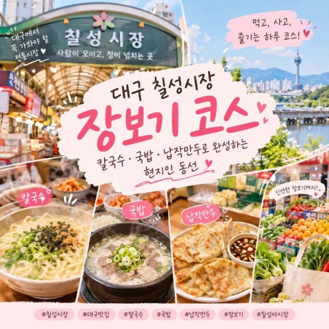 대구 칠성시장 장보기 코스｜칼국수·소곰탕·납작만두 맛집과 주차장 정보